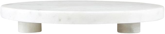 Santa Barbara Design Studio Marble Serving Board Strong Stone Round Footed Tray, 10" Diameter, White