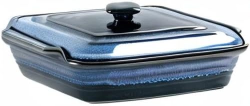 UNICASA Casserole Baking Dish with Lid - Ceramic Blue Lasagna Pan 3.2 Quart, Large Covered Bakeware Set 9x13 for Cooking, Stoneware Bakers Microwave Oven Safe - Reactive Glaze Blue