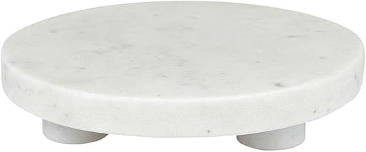 Santa Barbara Design Studio Marble Serving Board Strong Stone Round Footed Tray, 6" Diameter, White