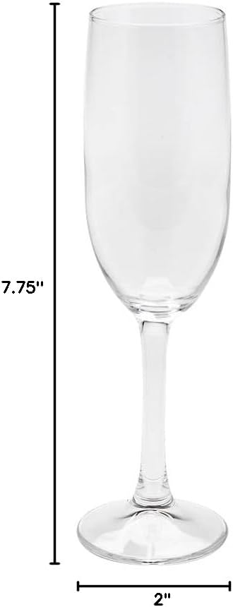 Restaurantware Cascata 6 Ounce Champagne Flutes Set Of 12 Tempered Champagne Glasses - Chip-Resistant Fine-Blown Glass Wine Flutes Dishwasher-Safe For Champagne Mimosas or Cocktails