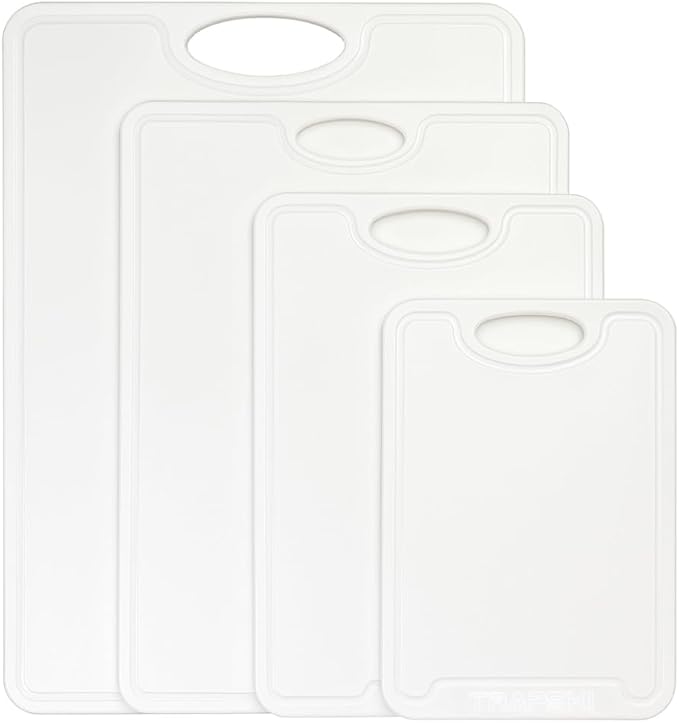 Premium 1/2 Inch Textured Plastic Cutting Chopping Boards | Food-Grade, Dishwasher Safe with Wide Juice Grooves | Easy Grip Handle