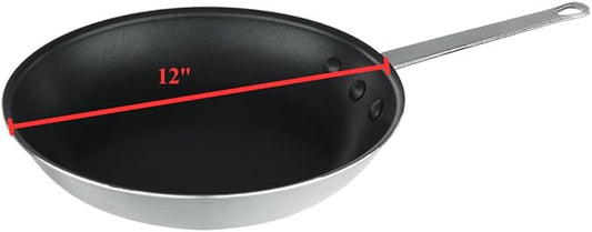 Chef Approved 12" Non-Stick Fry Pan | Fry Sauté Steak Pan Skillet with Firm Grip Riveted Handle for Kitchen Restaurant Diner Catering | Gas Oven Ceramic Cooktop Compatible | Hand Wash Only, Aluminum