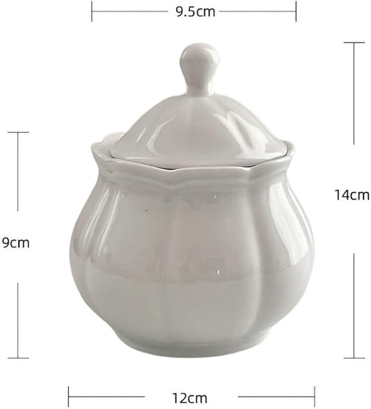 WAIT FLY Vintage Embossed Ceramic Sugar Bowl with Lid, Sugar Container, Sugar Jar for Kitchen Countertop, Coffee Bar-White-Sugar Bowl