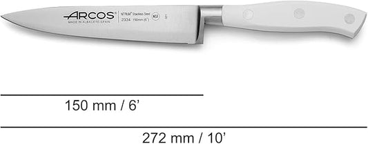 Arcos Forged Chef Knife 6 Inch Stainless Steel. Multi-Use Professional Cooking Knife with Ergonomic Polyoxymethylene Handle and 150mm Blade. Series Riviera Blanc. Color White