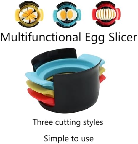 Generic 3-in-1 Multi-Functional Egg Slicer, Stainless Steel Blade & Body, Blue, Yellow, Red, Perfect for Eggs & Fruits