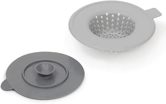 Flexible Grey Silicone Sink Strainer and Stopper for Kitchen Drains by Home Basics | Prevents Clogs and Keeps Sink Clean - Durable and Easy to Clean - Universal Fit