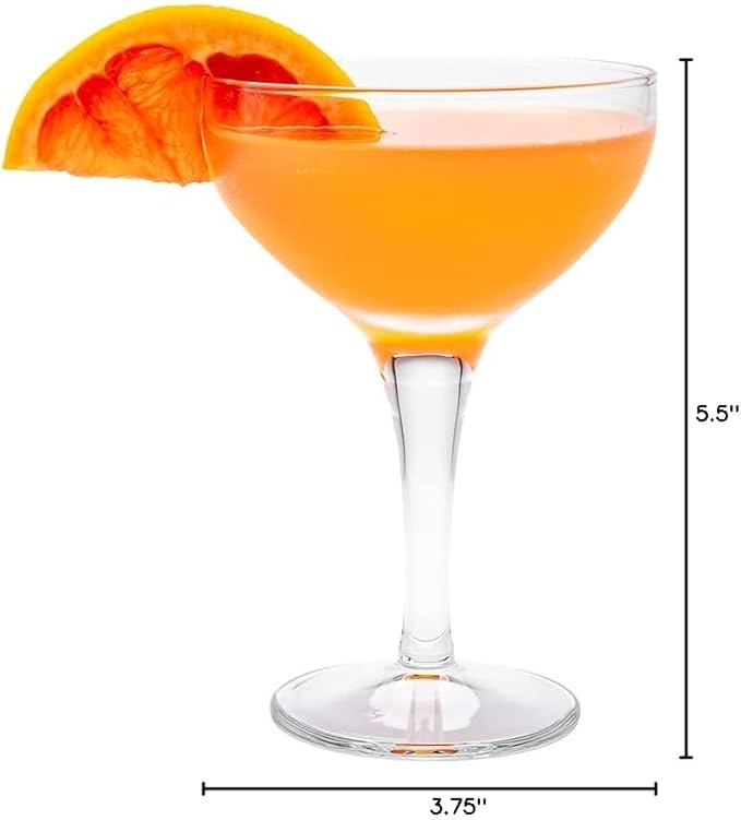 Restaurantware Cascata 7 Ounce Cocktail Coupes Set Of 6 Tempered Coupe Glasses - Wide Bowl Chip-Resistant Fine-Blown Glass Retro Champagne Glasses Dishwasher-Safe For Champagne Or Cocktails