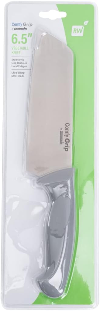 Restaurantware Comfy Grip 6.5 Inch Vegetable Knife 1 Sharp Cooking Knife - Ergonomic Handle Non-Slip Grip Gray Stainless Steel Kitchen Knife Dishwashable Slice And Dice Fruits Or Vegetables