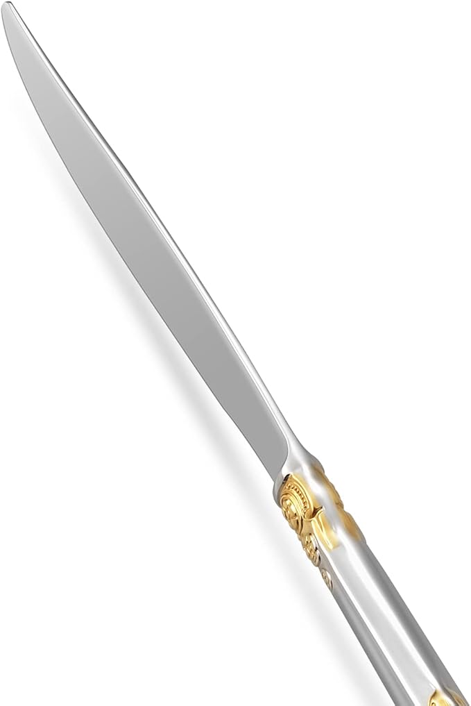 KEAWELL Gorgeous Dinner Knife, Set of 4, 18/10 Stainless Steel, Mirror Polished, Luxury Dinner Knife Set. (Gold Accent)