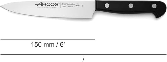 Arcos Chef Knife 6 Inch Stainless Steel. Cooking Knife to Cut and Peel Small Food. Ergonomic Polyoxymethylene Handle and 150mm Blade. Series Universal. Color Black