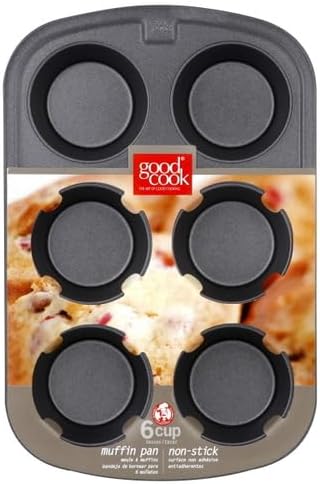 GoodCook Everyday Nonstick Steel Muffin Pan, 6 cup, Gray