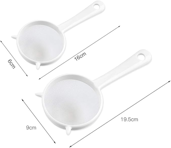 White Mesh Kitchen Sifter - Plastic Mesh Strainers Sieve,Colanders and Sieve with Handle for Tea Pasta Flour Rice Fruits Vegetable Small (16cm)