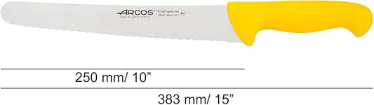 ARCOS Pastry Knife/Cake Knife Nitrum Stainless Steel and 250 mm blade. Cut, section, and slice bases for cakes. Series 2900. Ergonomic Polypropylene Handle. Color Yellow.