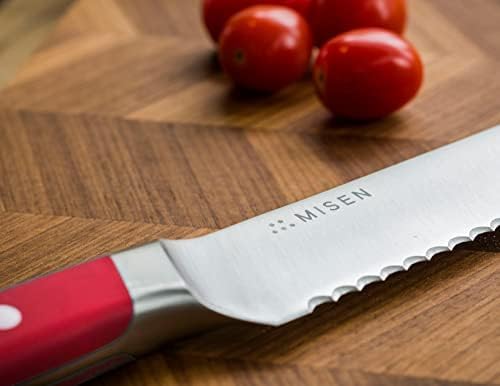 Misen Serrated Bread Knife - High-Carbon Japanese AUS8 Steel - Perfect for Soft Foods, Bread, Pastries, and Fruits - Verstatile Slicer, Razor-Sharp Edge, Durable Blade, Ergonomic Handle - 10", Blue