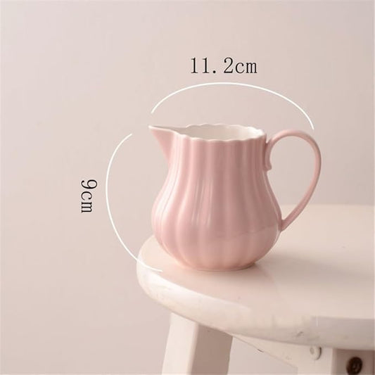 Sauce Boat Ceramic Coffee Milk Pitcher Floral Color Sauce Pot Gravy Boat With Handle Milk Pitcher(White)