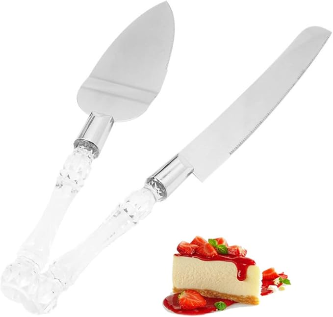 BEAHING Wedding Cake Knife Server Set, Mr and Mrs Crystal Handle Cutter for Anniversary Engagement