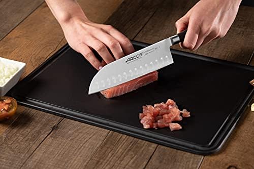 Arcos Knife 7 Inch Stainless Steel. Japanese Professional Kitchen Knife for Cutting Meat, Fish and Vegetables. Ergonomic Polyoxymethylene Handle and 180mm Blade. Series Riviera. Color Black.