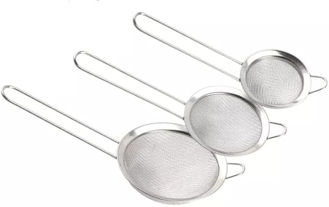 3 Pack - 3.8", 3.2", 2.8" Diameter Stainless Steel Fine Mesh Strainer with Sturdy Handle and Hook