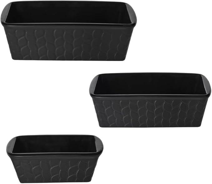 temp-tations by Tara Ceramic Loaf Pan in Carved Willow Black, Set of 3 - Small to Large Farmhouse Kitchen Stoneware, Nonstick Ceramic Baking Pan Set, Loaf Pans for Baking Bread, Oven-Safe