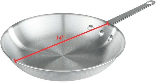 Chef Approved 14" Fry Pan | Fry Sauté Steak Pan Skillet with Firm Grip Rivet Handle for Kitchen Restaurant Diner Buffet | Gas Oven Ceramic Cooktop Compatible | Hand Wash Only, Aluminum, Natural Finish