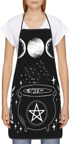 Wicca Star Pentagram Triple Moon Apron Theme Cooking Chef Work Shop Women Men Adult Girl Kid Weavers Baking Decorations Painting Bbq Grilling Kitchen Accessories Party Supplies