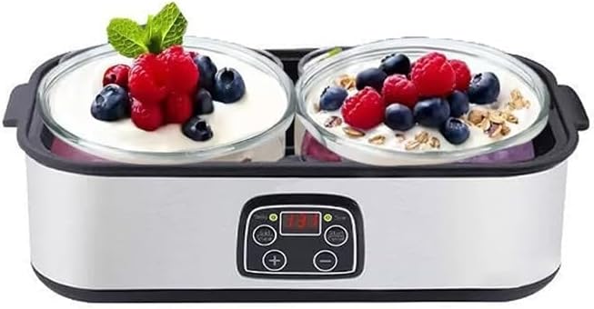 Probiotic Yogurt Maker with Adjustable Time & Temp Control - Make Trillions of Live Probiotics with Two 1-Quart Containers for Larger Batches - Greek Yogurt Maker (2 Glass Jars)