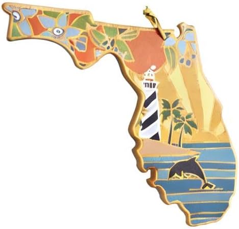 Totally Bamboo Florida State Shaped Cutting Board and Charcuterie Serving Platter with Artwork by Summer Stokes, Includes Hang Tie for Wall Display Varies
