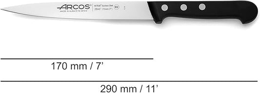Arcos Sole Knife/Fish Knife Nitrum Stainless Steel and 170 mm blade. Designed for handling and preparing fish. Ergonomic Polypropylene Handle. Series UNIVERSAL. Color Black