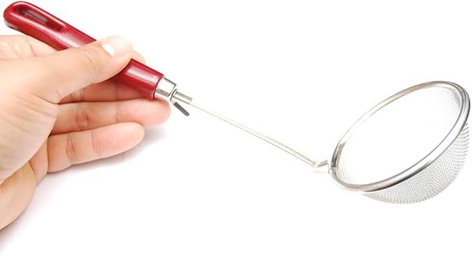 3 inch Diameter Stainless Steel Mini Mesh Strainer with Non Slip Handle and Hook