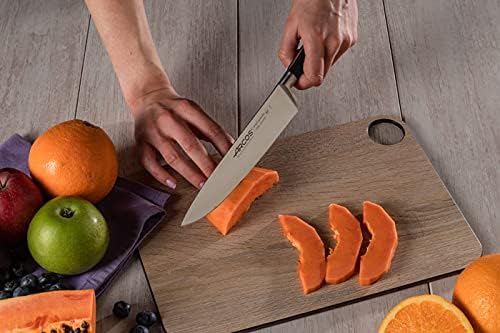 Arcos Forged Chef Knife 8 Inch Stainless Steel. Professional Cooking Knife for Cutting Fish, Meat and Onion. Ergonomic Polyoxymethylene Handle and 200mm Blade. Series Riviera. Color Black