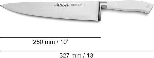 Arcos Forged Chef Knife 10 Inch Stainless Steel. Professional Cooking Knife For Cutting Variety of Foods. Ergonomic Polyoxymethylene Handle and 250mm Blade. Series Riviera Blanc. Color White