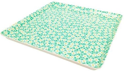 GWPP 10.5" x 10.5" x 3/4" Melamine Plastic Shallow Floral Breakfast Serving Tray, Set of 3 Small Tray in 3 Colors for Restaurant or Picnic Camping (Shallow Floral Colorful Mixing)
