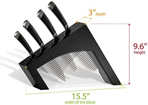 Casaware 5pc Knife Block Set (All Purpose, Chef, Serrated Utility, Paring, Knife Block) (Black)
