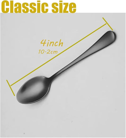 Wesdxc56 Demitasse Espresso Spoons, Mini Coffee Spoon, 4 Inches Stainless Steel Small Spoons for Dessert, Set of 6(black)