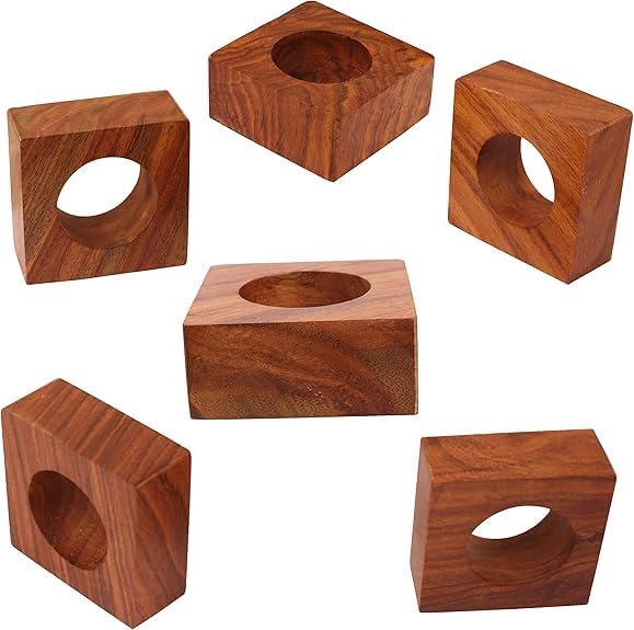 Handmade Napkin Rings Set of 12 for Dining Table Decoration Wooden Square Napkin Buckles for Home Decor Wedding Dinners Parties