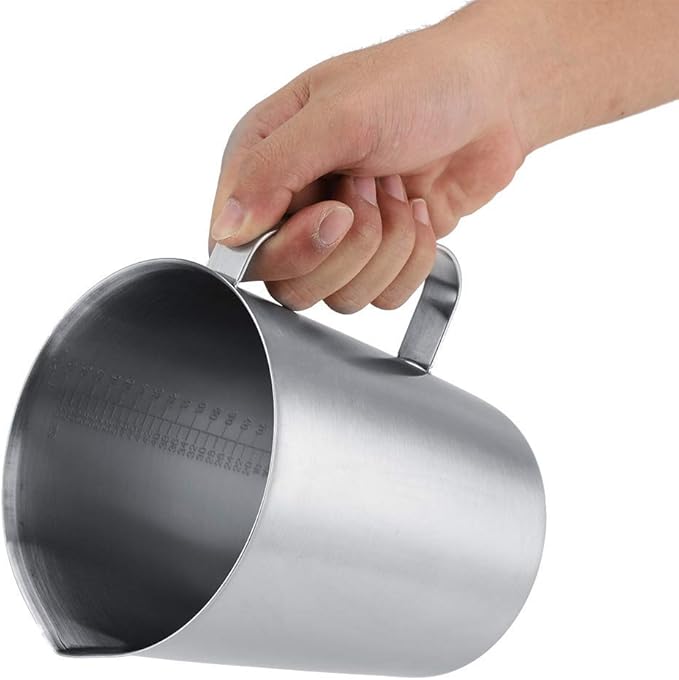 Stainless Steel Measuring Cup, 2L 64oz Metal Measuring Cup with Handle and Marking 8 Cup Heavy Duty Measuring Pitcher Large Mouth Graduated Beaker for Latte Art