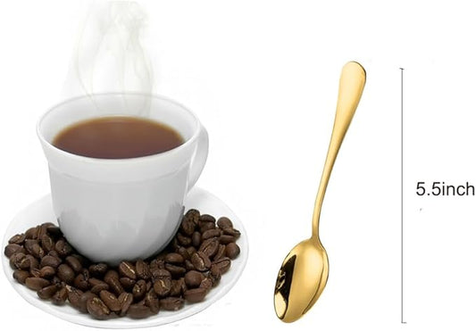Wesdxc56 Demitasse Espresso Spoons, Mini Coffee Spoon, 5.5 Inches Stainless Steel Small Spoons for Dessert, Set of 6(Gold)