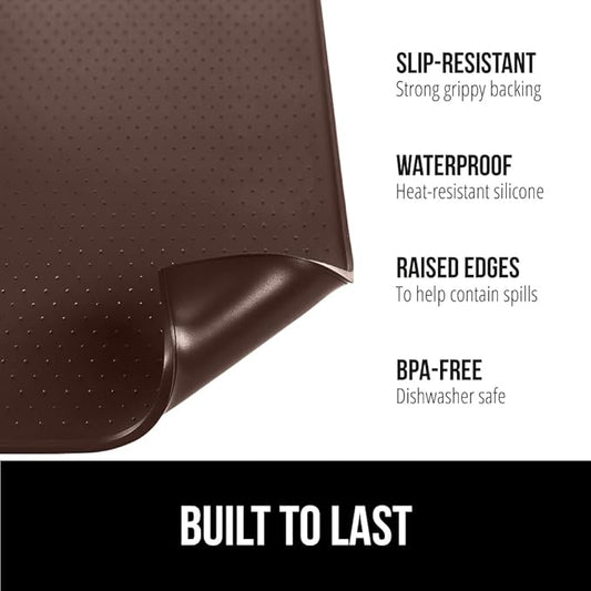 GORILLA GRIP Silicone Coffee Mat, Espresso Machine Bar Accessories, Keep Kitchen Counters Clean, Stays in Place, Waterproof and Heat Resistant Dish Drying Mats, Home Decor Essentials, 10x14, Brown