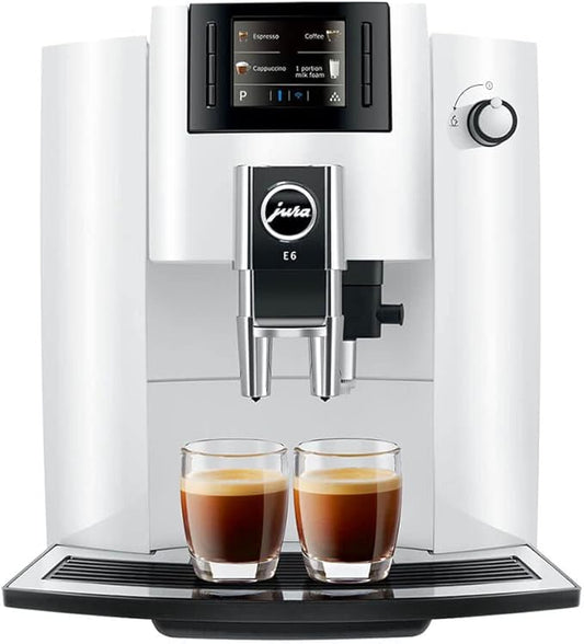 Jura 15559 E6 Automatic Espresso Machine with Easy Cappuccino Function, Intelligent Preheating and 2.8-Inch Color Display (Piano White)