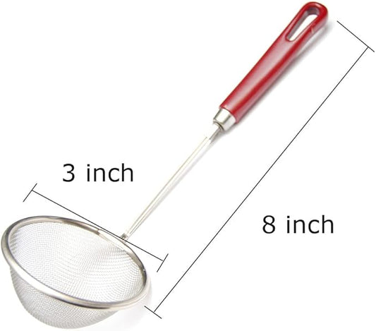 3 inch Diameter Stainless Steel Mini Mesh Strainer with Non Slip Handle and Hook