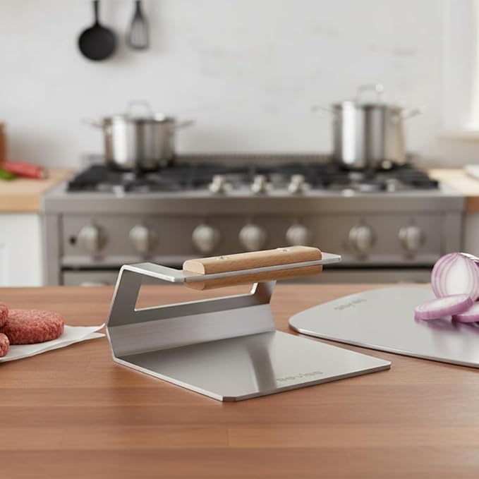 6.3" Smash Burger Press, 18/8 Stainless Steel Hamburger Press, 2.3 lbs Heavy-Duty Griddle Press for Smashburger, Bacon, Ground Beef, Meat, Sausage