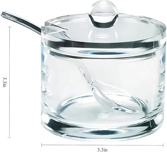 Sugar Bowl with Lid & Spoon, 8 Oz Acrylic Container Dishwasher Safe & Airtight, Perfect for Coffee, Tea, Cereal, and Kitchen Countertop Storage - Clear Canister Jar Dispenser