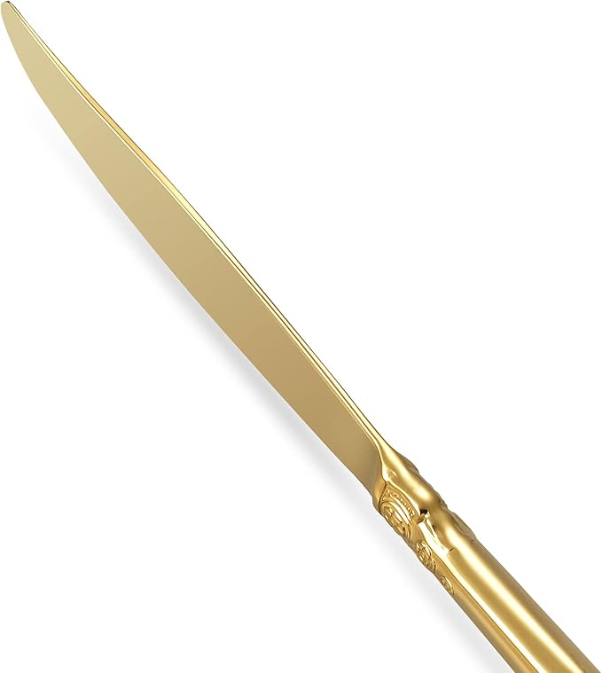 KEAWELL Gorgeous Dinner Knife, Set of 4, 18/10 Stainless Steel, Mirror Polished, Luxury Dinner Knife Set. (Gold)