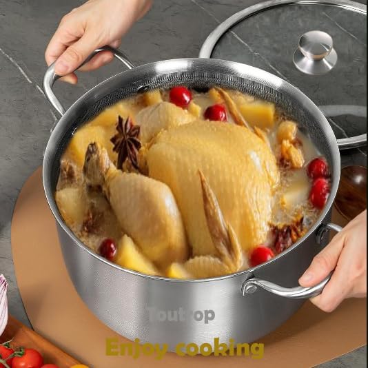 Toutrop Hybrid Nonstick 8-Quart Stockpot,Stainless Steel Stock Pot with Glass Lid,Induction Soup Pot Compatible with All Cooktops,Dishwasher & Oven Safe