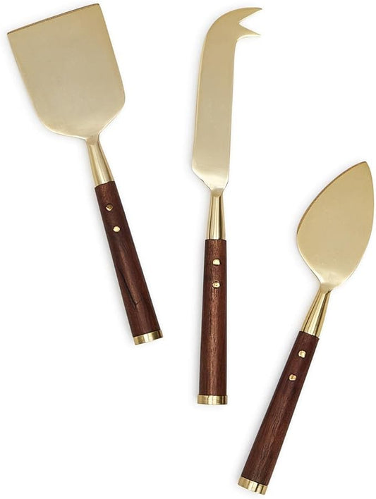 Two's Company Acacia Wood Set of 3 Cheese Knives in Gift Box