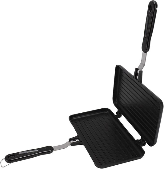 Nonstick Stovetop Waffle Maker Pan, Aluminum Waffle Pan for Family Breakfast, Portable Camping Waffle Maker with Long Handle for Even Heating on Gas or Electric Stove (Type 2)