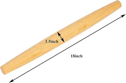 Classic French Rolling Pins Bamboo Wooden Rolling Pin for Baking Pizza Dough Pie Cookie, 18-Inch