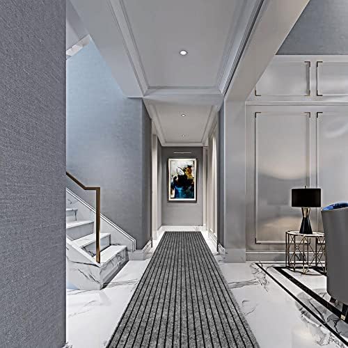 4' x 10' Runner Rugs with Rubber Backing, Indoor Outdoor Utility Carpet Runner Rugs, Stripe Gray, Can Be Used as Aisle for The RV and Boat, Laundry Room and Balcony