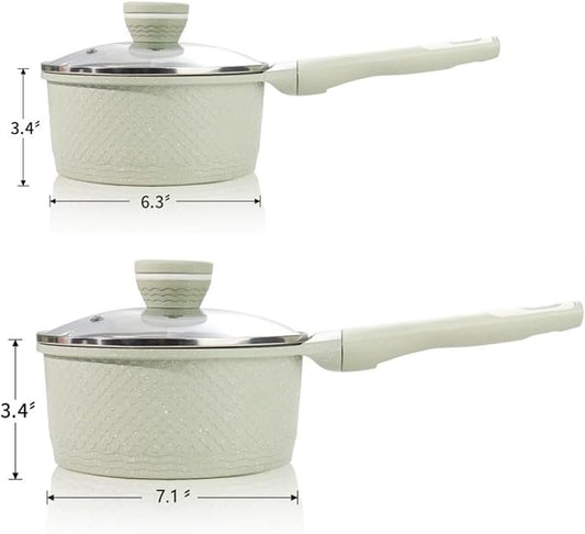 Xuanying Sauce pan set 4 Pcs 1.5Qt & 2.0Qt SaucePan Set with Lid, Non Stick Sauce Pot for Cooking, Easy to Clean, 100% Free PFOA PFAS Cooking all stovetop - Green Granite