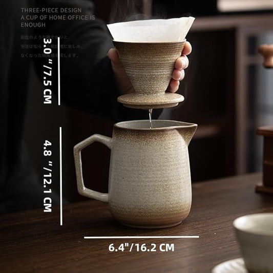 HYAXGM Pour Over Coffee Maker,Ceramic Coffee Maker With 100 pcs Paper Filter,16oz/480ml Pour Over Coffee Dripper (Off White)